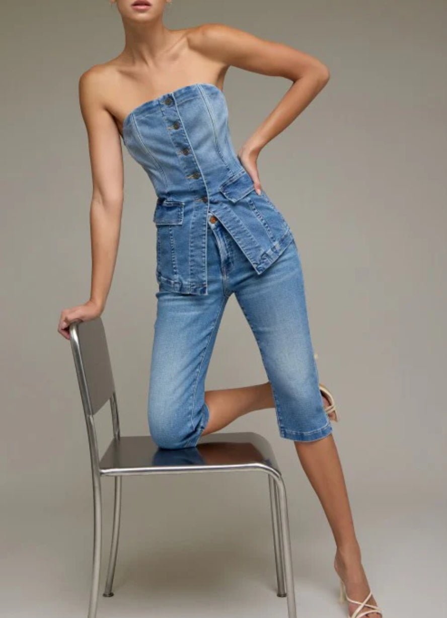 Hidden Medium Wash Tuxedo Bustier - Fleur-De-Lis Boutique