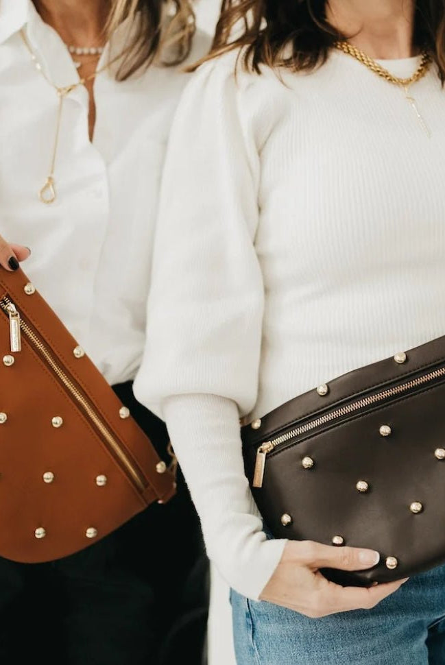 Pretty Simple Gold Studded Westlyn Bum Bag Camel - Fleur-De-Lis Boutique