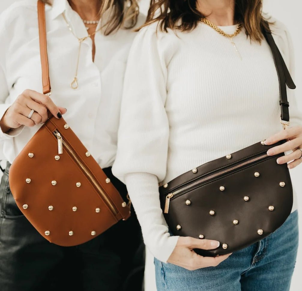 Pretty Simple Gold Studded Westlyn Bum Bag Camel - Fleur-De-Lis Boutique