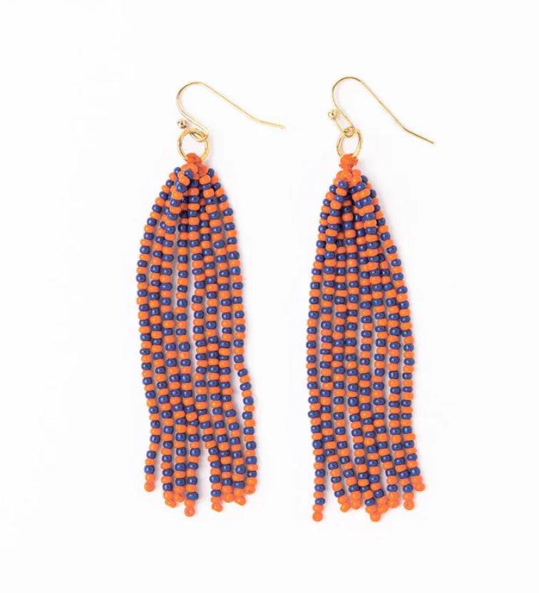 Game Day Tassel Seed Bead Navy Orange - Fleur-De-Lis Boutique
