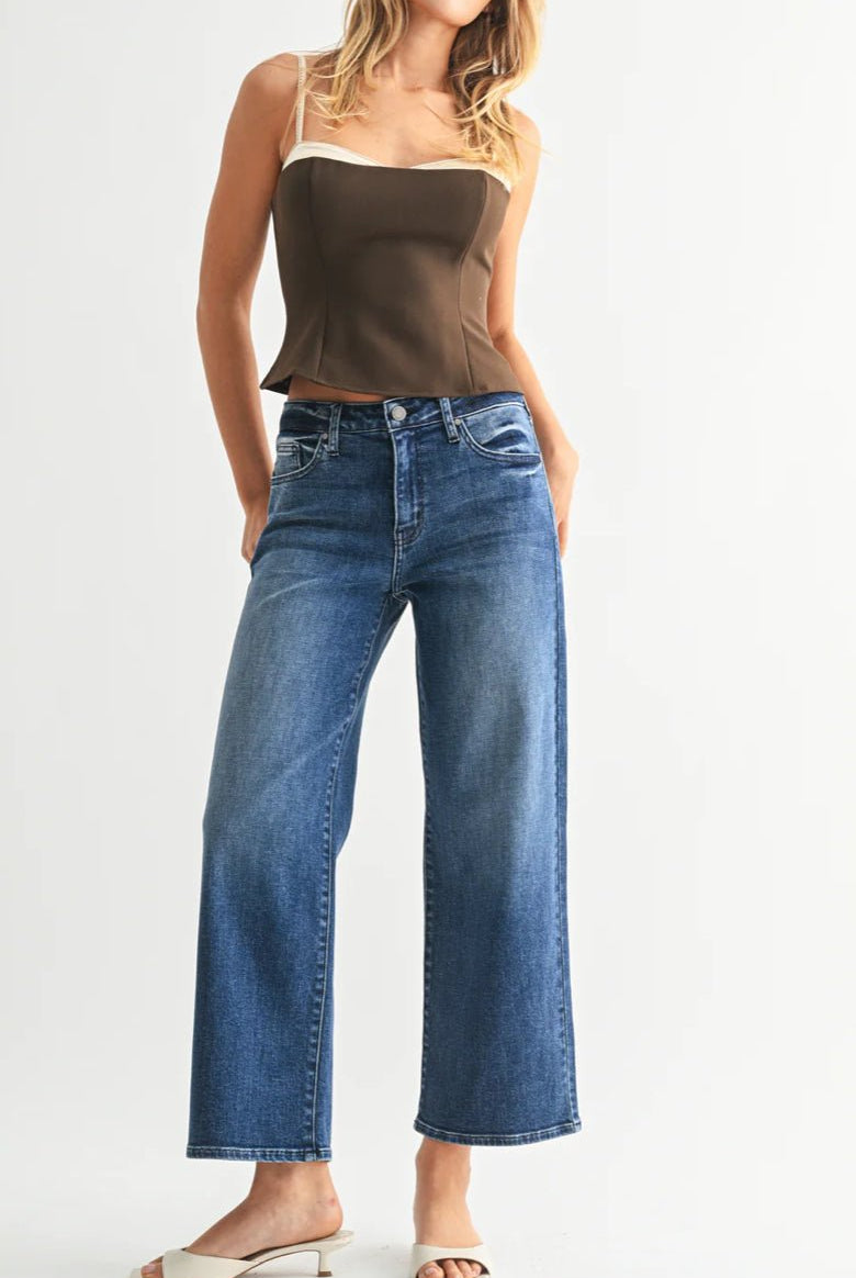 Just Black Petite Slim Wide Leg Dark Denim - Fleur - De - Lis Boutique
