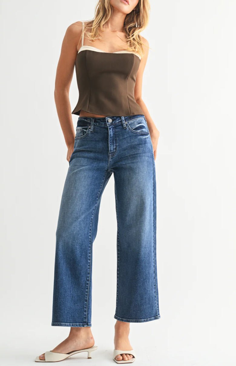 Just Black Petite Slim Wide Leg Dark Denim - Fleur - De - Lis Boutique