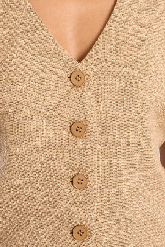 Molly Bracken Sleeveless Woven Jacket Beige - Fleur - De - Lis Boutique
