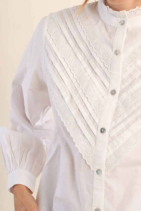 Molly Bracken Cotton Shirt with Lace Detail White - Fleur - De - Lis Boutique