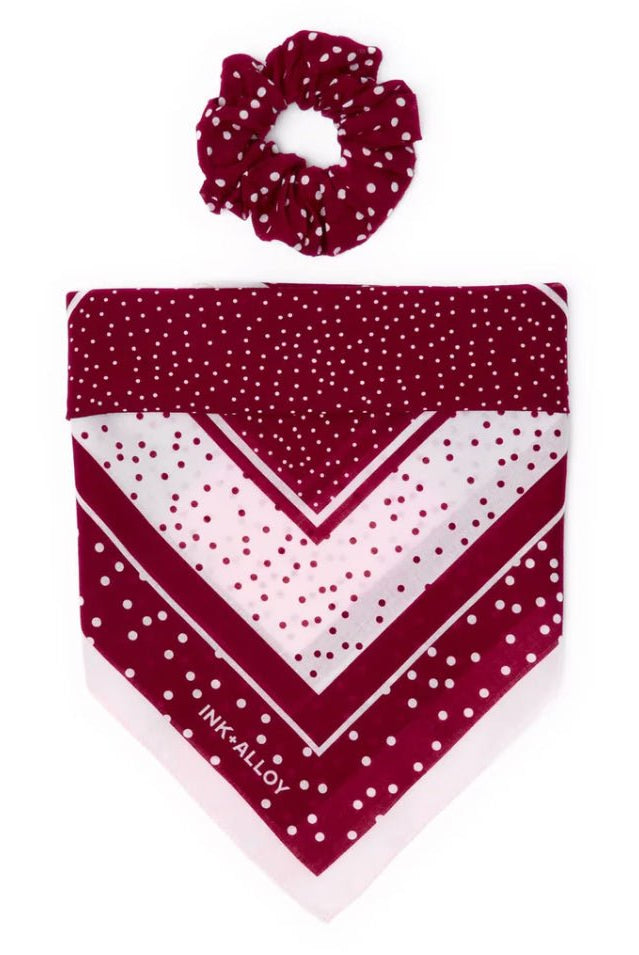Ink + Alloy Polka Dot Scarf Maroon and White - Fleur-De-Lis Boutique