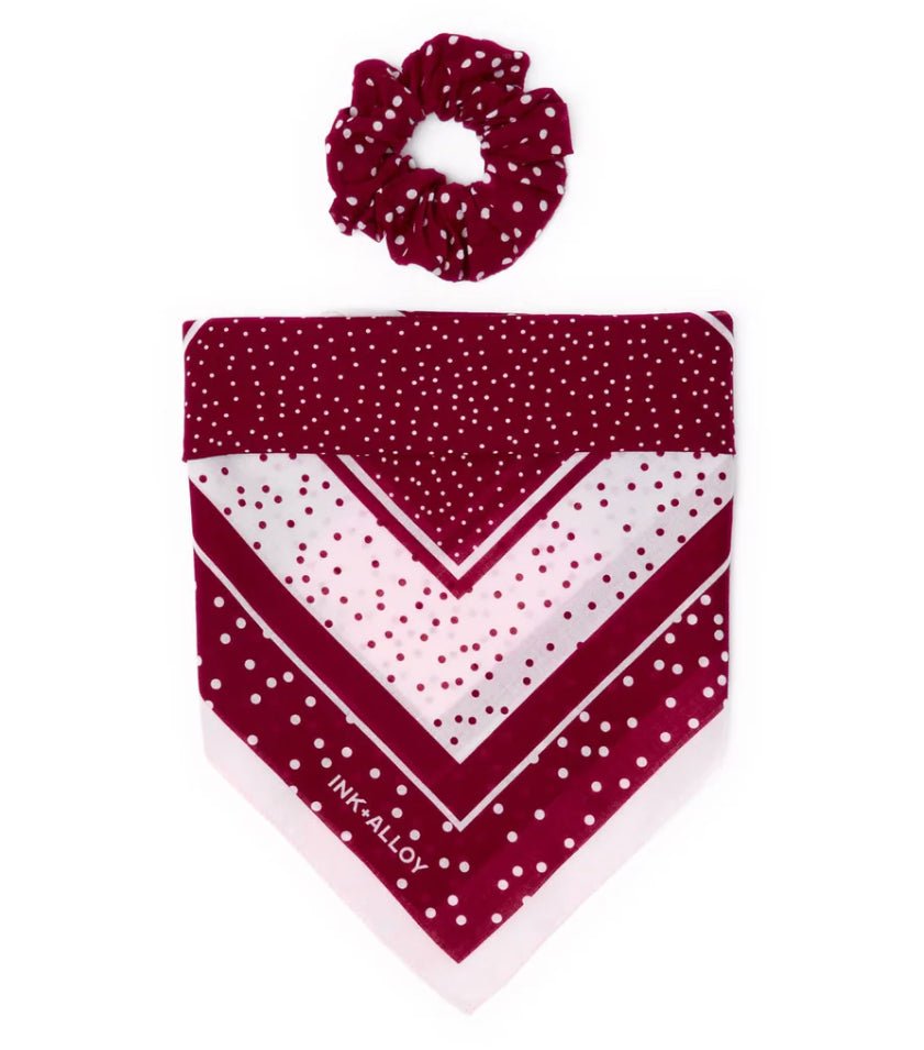 Ink + Alloy Polka Dot Scarf Maroon and White - Fleur-De-Lis Boutique
