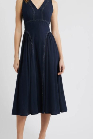 Moon River Tie Back Contrast Stitch Midi Dress - Fleur - De - Lis Boutique