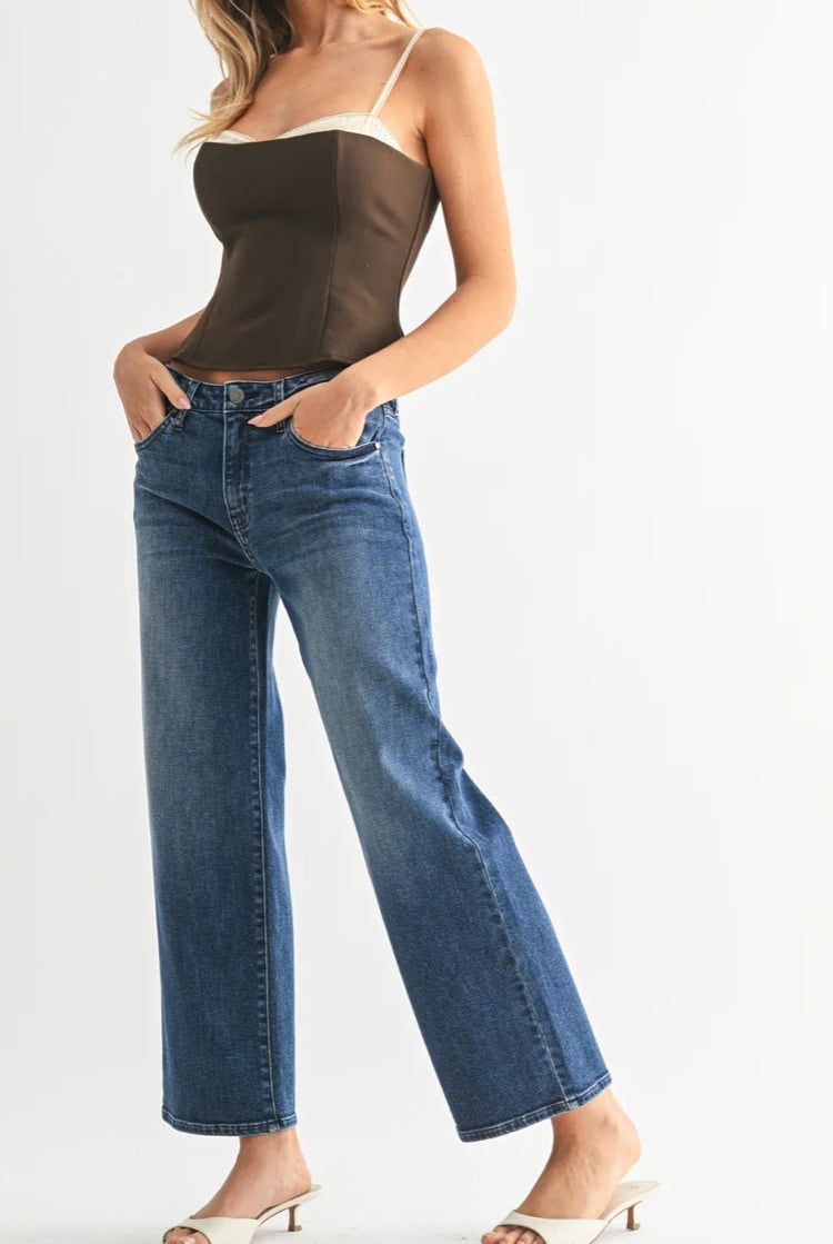 Just Black Petite Slim Wide Leg Dark Denim - Fleur - De - Lis Boutique