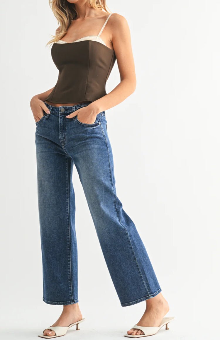 Just Black Petite Slim Wide Leg Dark Denim - Fleur - De - Lis Boutique