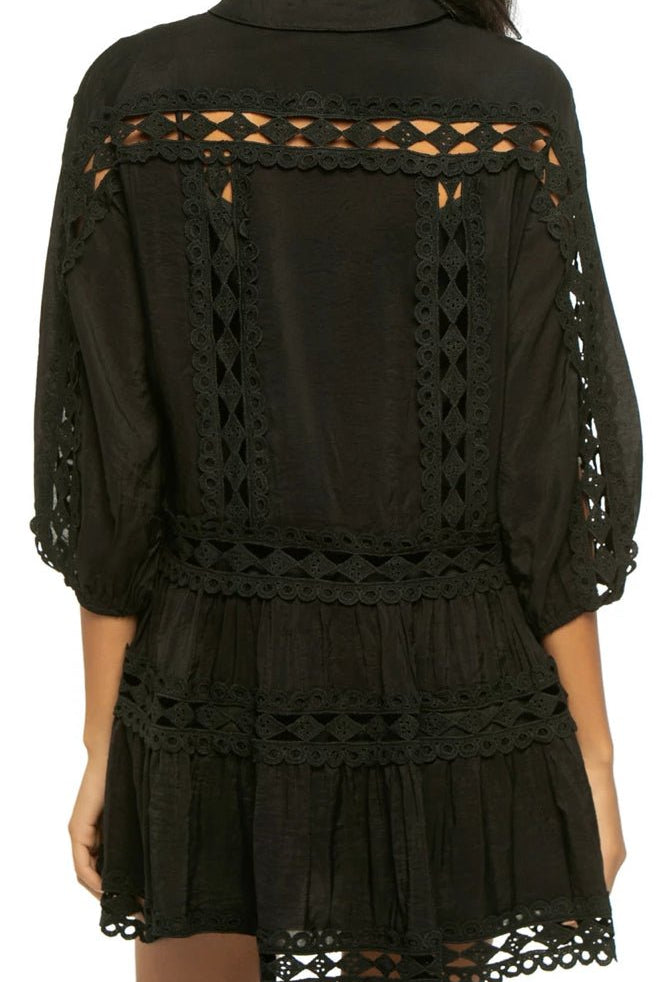 Elan Crochet Shirt Dress Black - Fleur - De - Lis Boutique