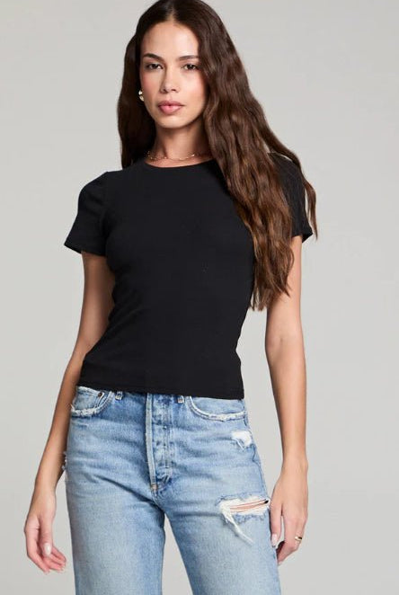 Saltwater Luxe Crew Neck Slim Tee Black - Fleur - De - Lis Boutique