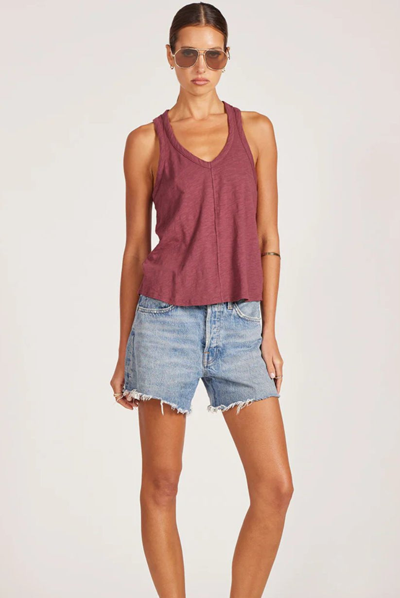 Bobi Los Angeles Seamed V-Neck Tank Fig - Fleur-De-Lis Boutique