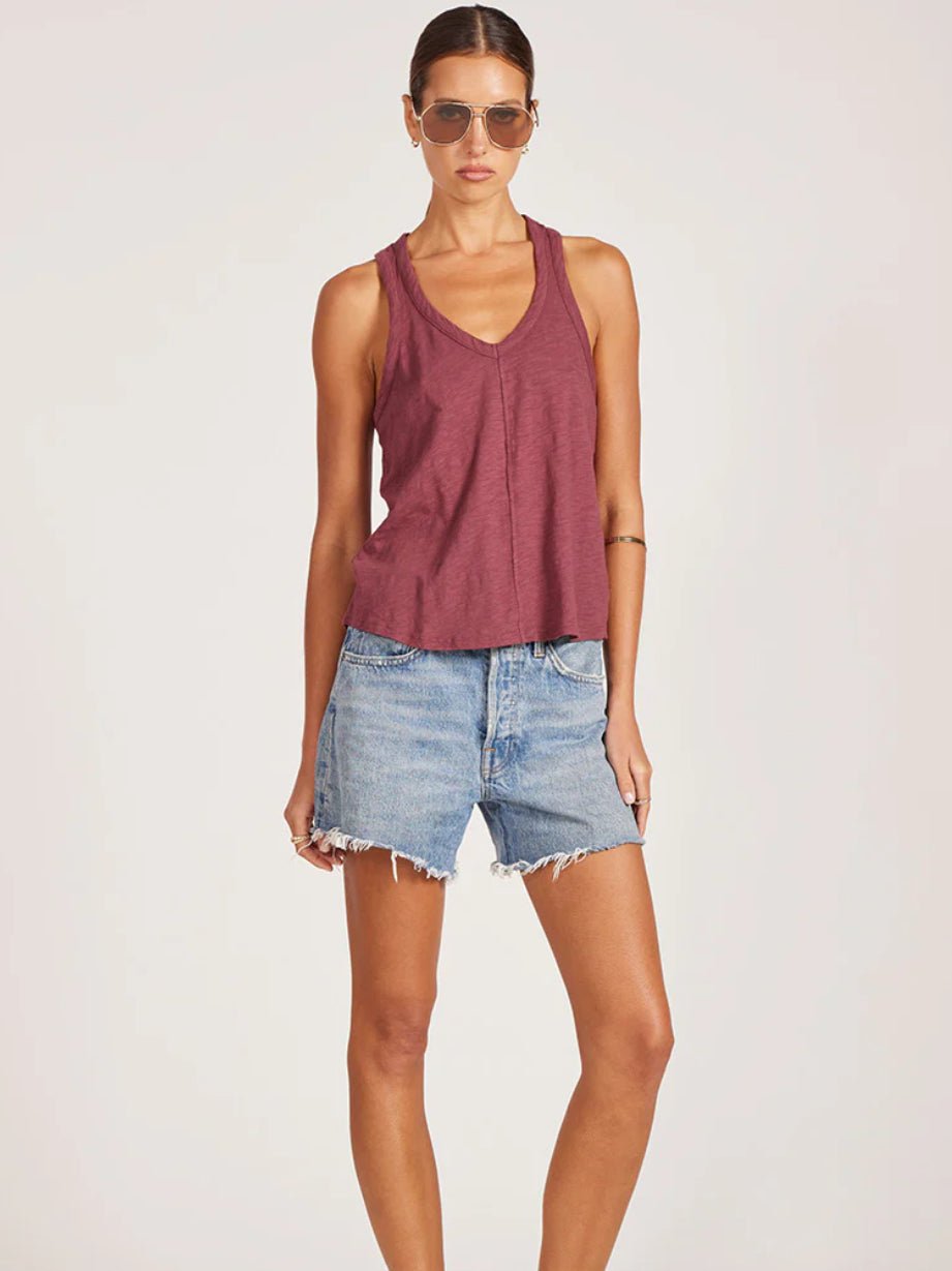 Bobi Los Angeles Seamed V-Neck Tank Fig - Fleur-De-Lis Boutique