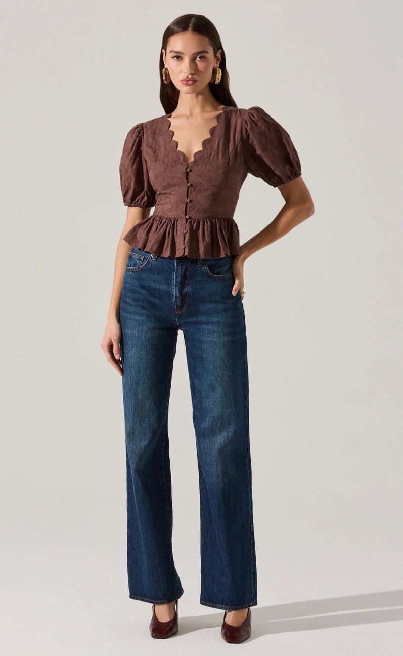 Astr Arely Scalloped V - Neck Peplum Top - Fleur - De - Lis Boutique