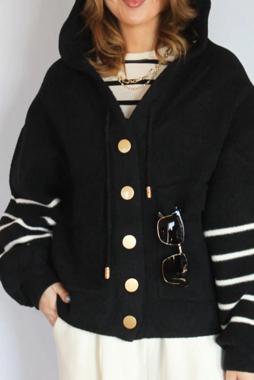 Oat Crop Knit Hoodie Stripe Sleeve - Fleur - De - Lis Boutique