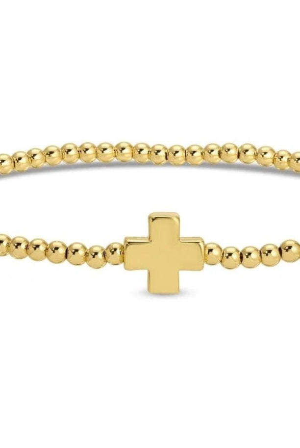 Single Gold Beaded Gold Cross Bracelet - Fleur-De-Lis Boutique