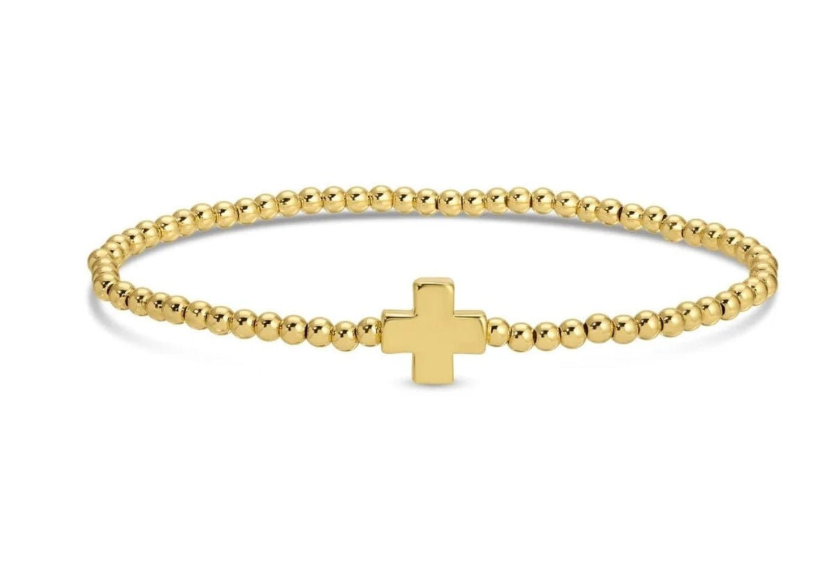 Single Gold Beaded Gold Cross Bracelet - Fleur-De-Lis Boutique