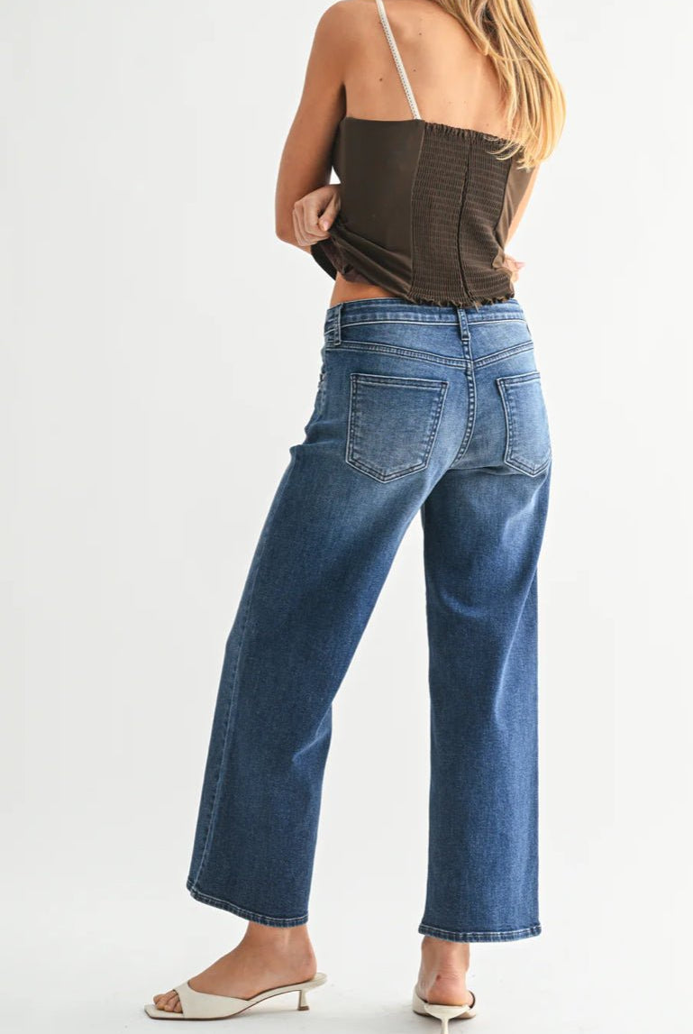 Just Black Petite Slim Wide Leg Dark Denim - Fleur - De - Lis Boutique