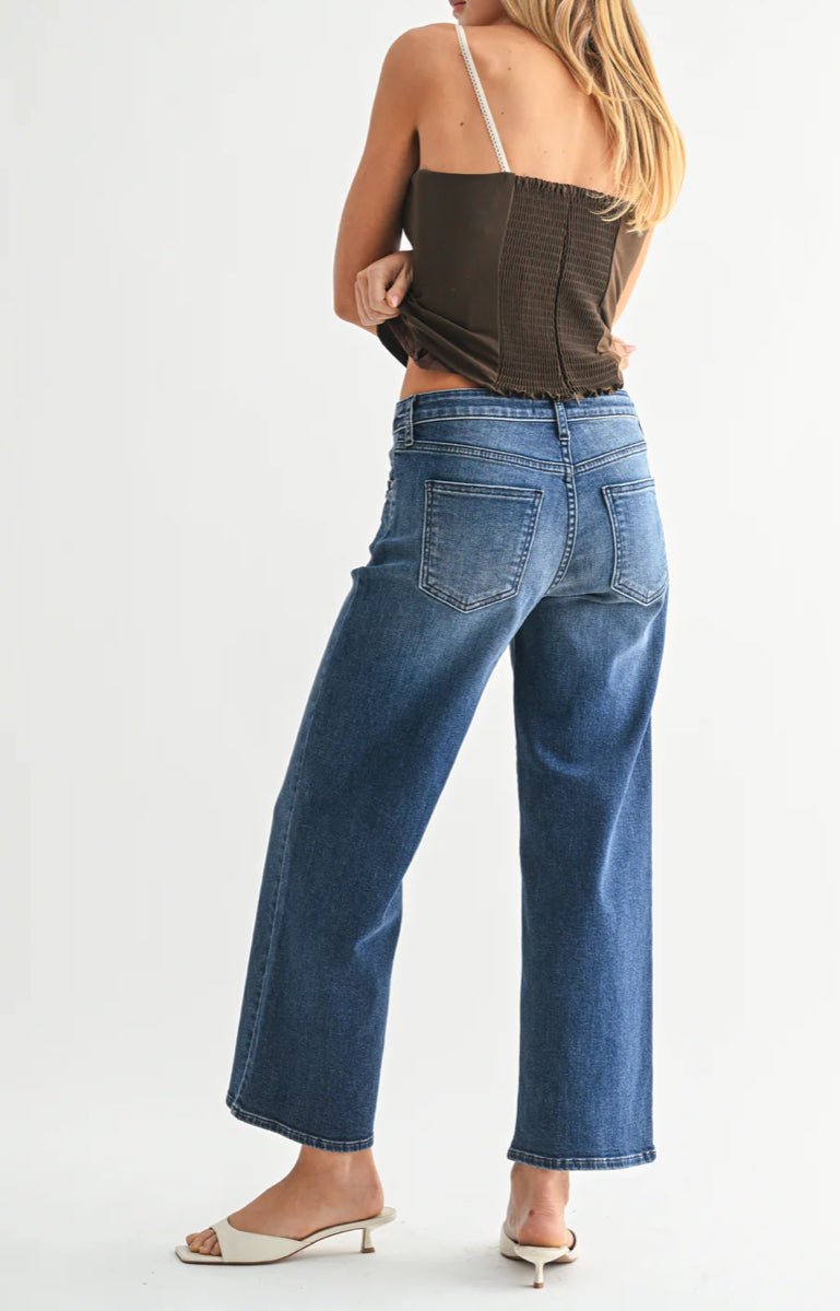 Just Black Petite Slim Wide Leg Dark Denim - Fleur - De - Lis Boutique