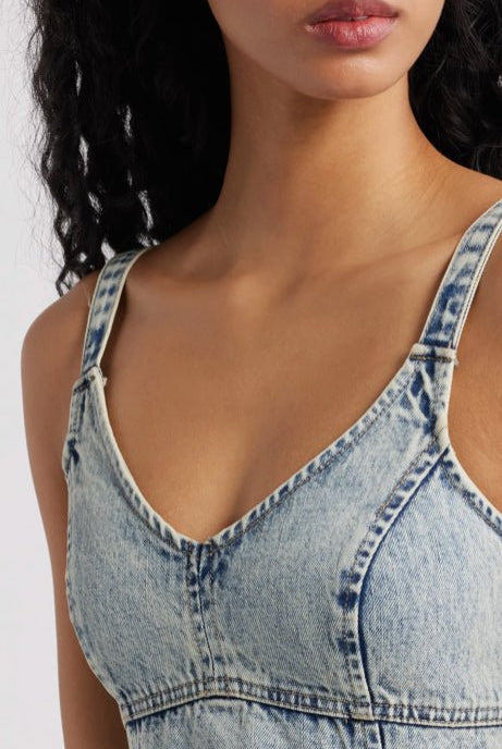 Mixed Media Washed Denim Sleeveless Midi - Fleur - De - Lis Boutique