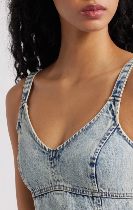Mixed Media Washed Denim Sleeveless Midi - Fleur - De - Lis Boutique