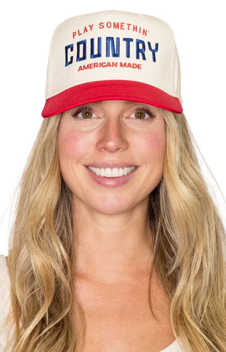Feelin Friday Play Me Something Country Trucker Hat Red/Natural - Fleur - De - Lis Boutique