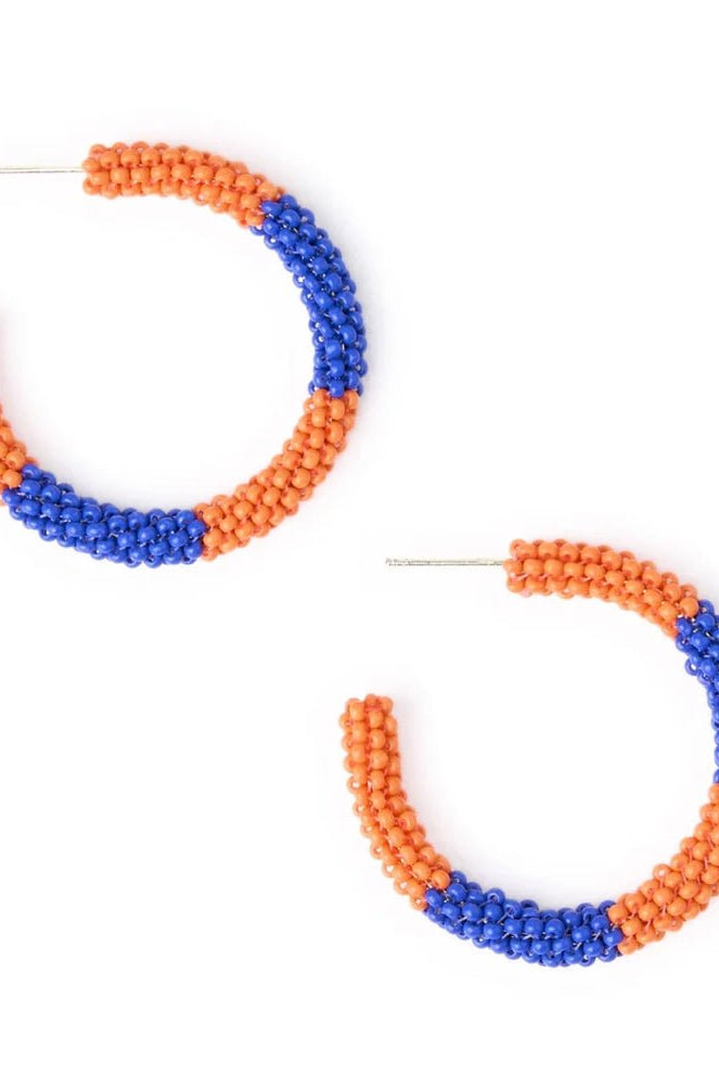 Ink + Alloy Game Day Beaded Hoops Blue Orange - Fleur-De-Lis Boutique