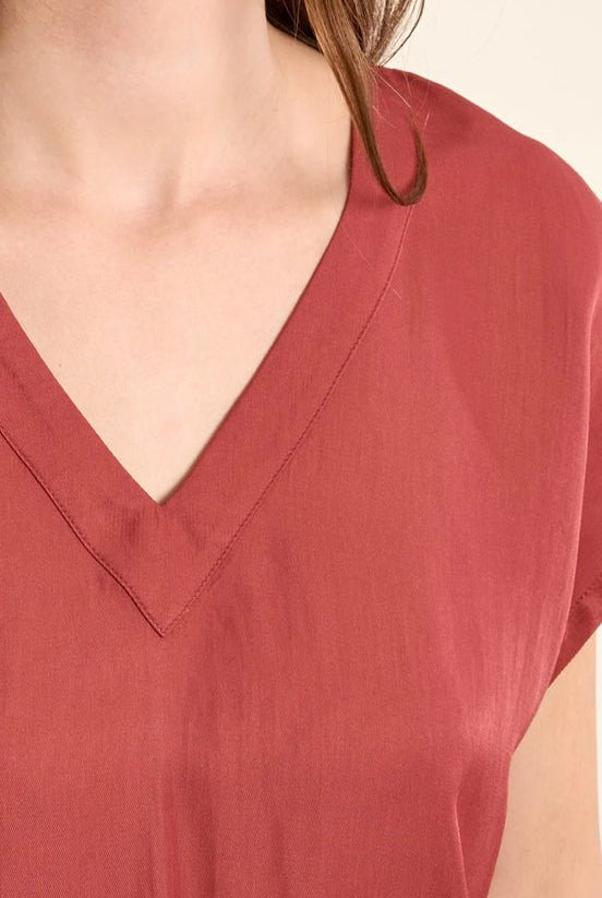 Woven V - Neck Terracotta Top - Fleur - De - Lis Boutique