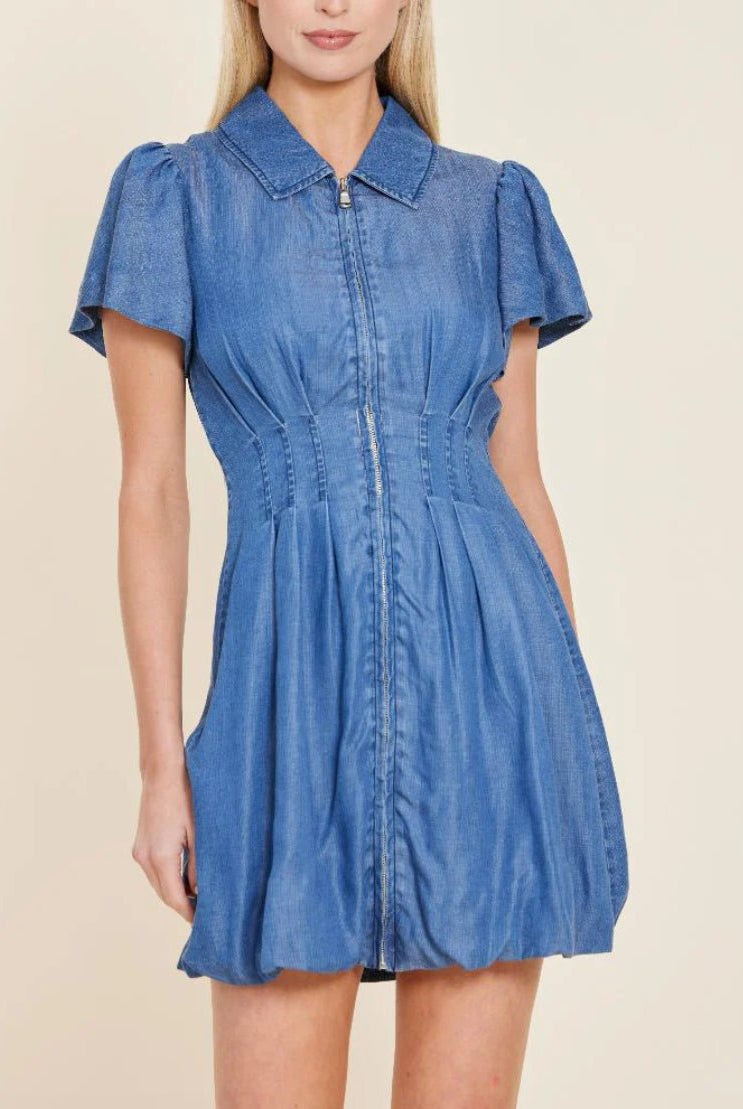 DOLCECABO Denim Zip Bubble Dress - Fleur - De - Lis Boutique