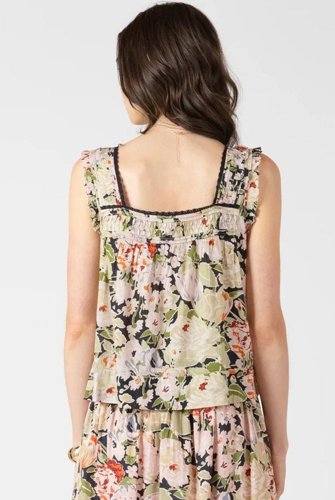 Black Tape Pintuck Detail Button Front Tank Vintage Rose - Fleur - De - Lis Boutique