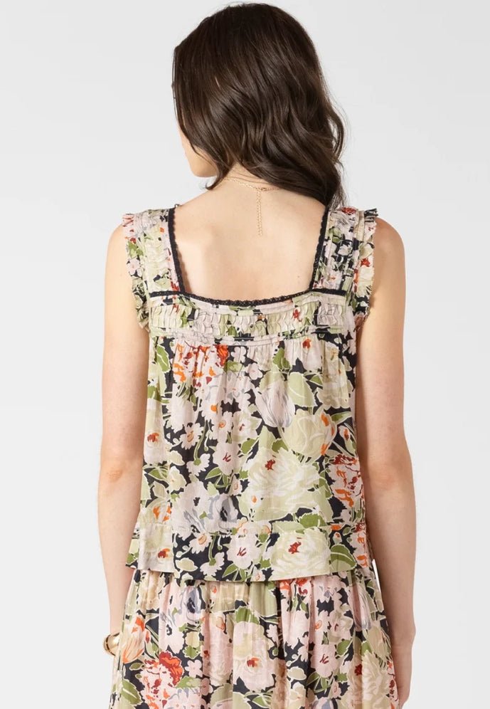 Black Tape Pintuck Detail Button Front Tank Vintage Rose - Fleur - De - Lis Boutique