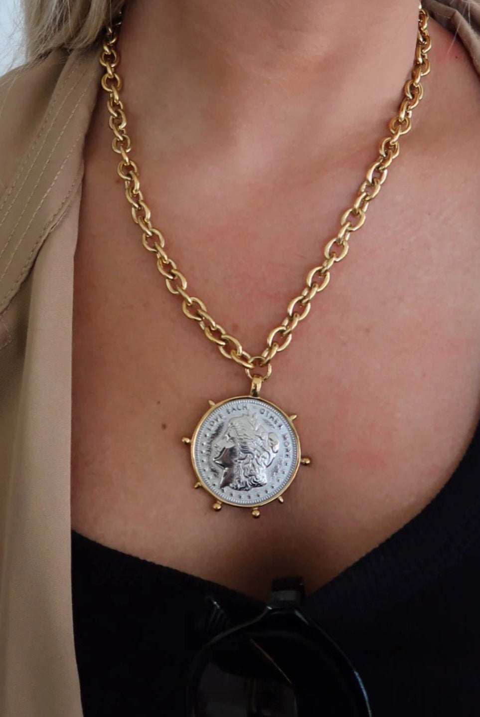 Chansutt Pearls Two Toned Coin Necklace - Fleur - De - Lis Boutique