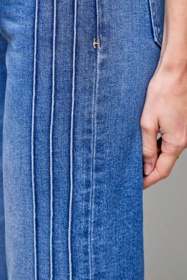 Hidden Pintuck Mid Rise Comfort Flare Dark Wash - Fleur - De - Lis Boutique