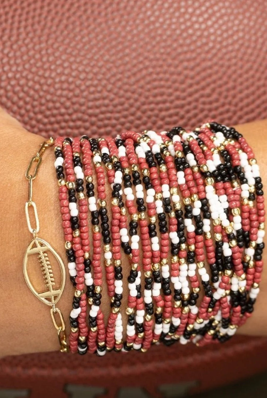 Game Day Bracelet Black White Garnet - Fleur-De-Lis Boutique