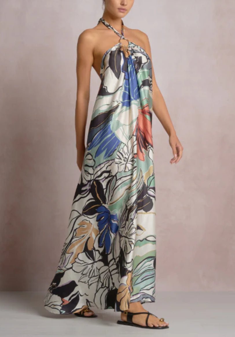 Elan Blue Botonical Maxi Halter - Fleur - De - Lis Boutique