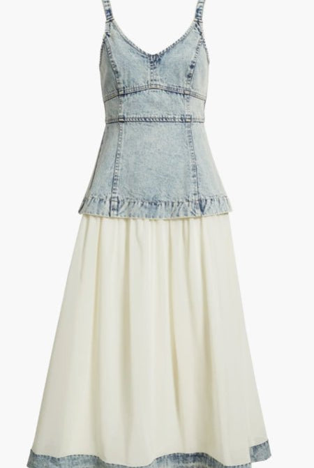 Mixed Media Washed Denim Sleeveless Midi - Fleur - De - Lis Boutique