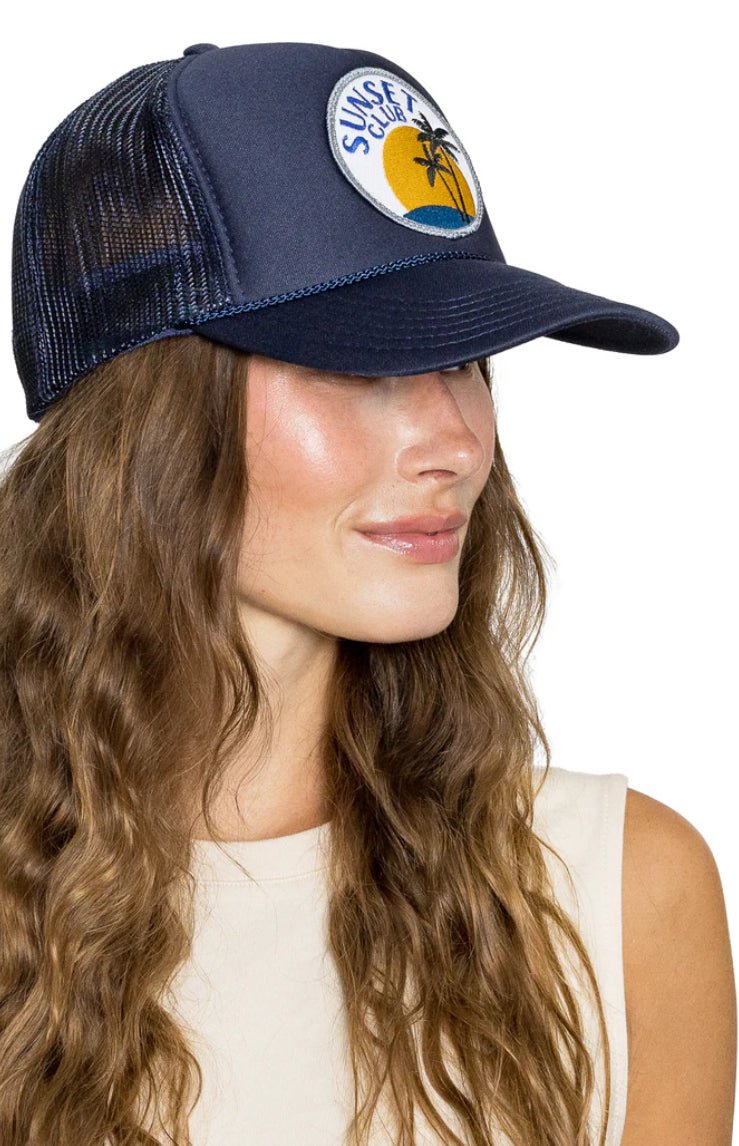 Feelin Friday Sunset Club Trucker Hat Navy - Fleur - De - Lis Boutique