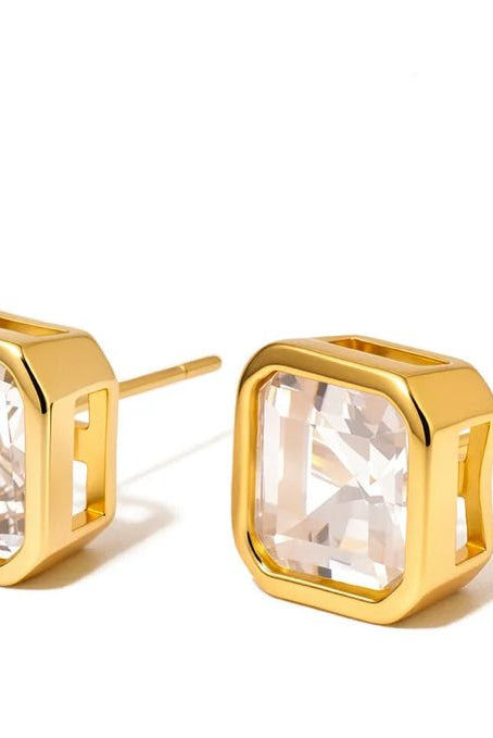 Pretty Simple Bezel Diamond Stud Earrings Waterproof - Fleur-De-Lis Boutique