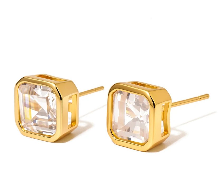 Pretty Simple Bezel Diamond Stud Earrings Waterproof - Fleur-De-Lis Boutique