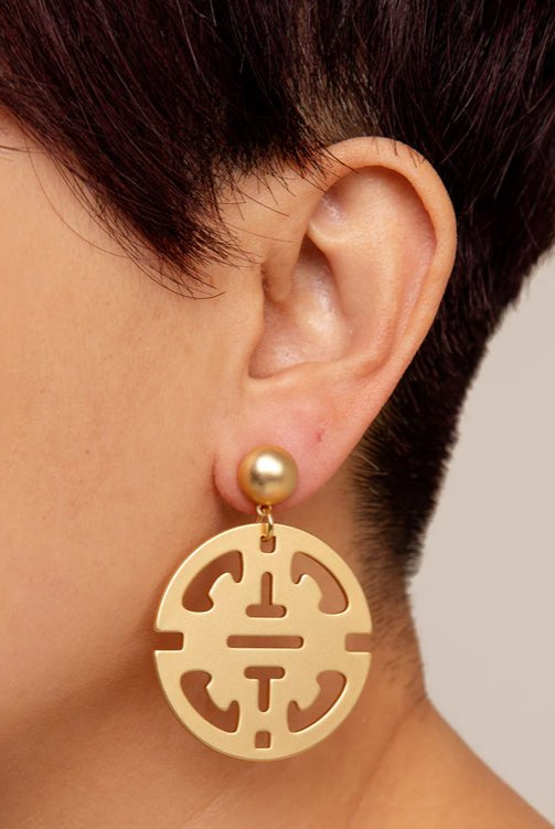 Zenzii Traveling Pendant Drop Earring Matte Gold - Fleur - De - Lis Boutique