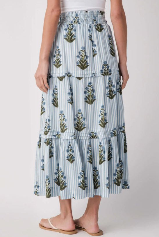 THML Long Striped Floral Pattern Midi Skirt - Fleur - De - Lis Boutique