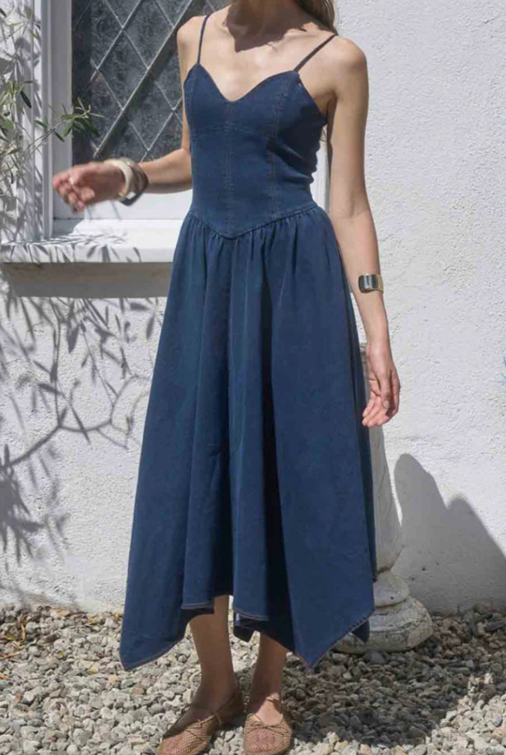 Moon River Denim Hankerchief Dress
