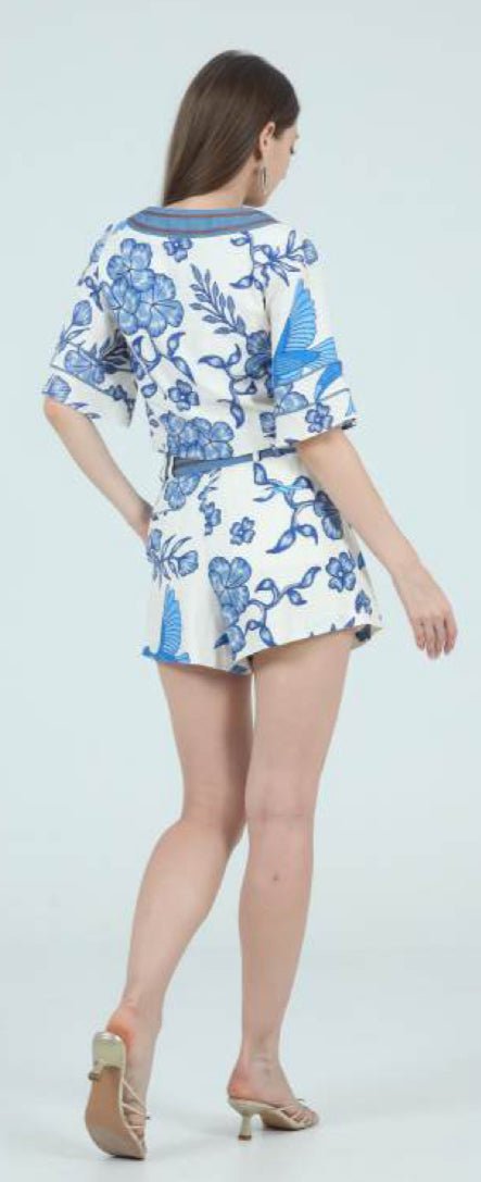 Aylaya Ella Printed Denim Short Sleeve Top Song Bird - Fleur - De - Lis Boutique