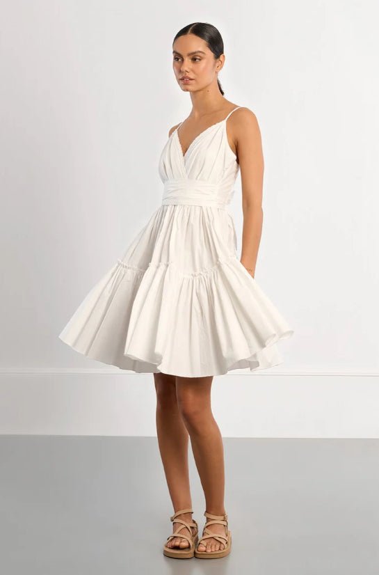 Molly Bracken White Woven Mini Tie Back Dress - Fleur - De - Lis Boutique