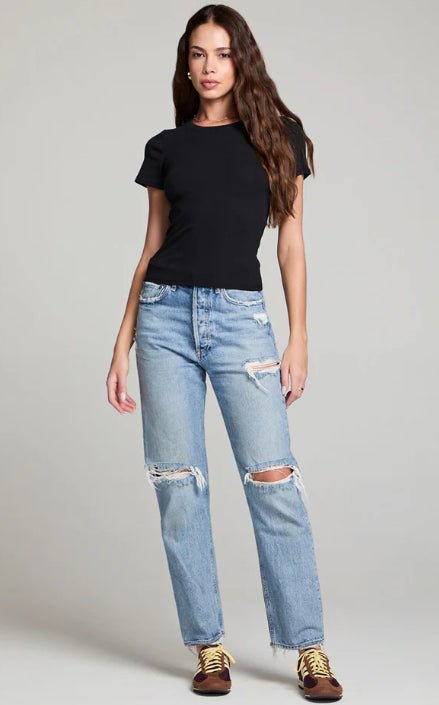 Saltwater Luxe Crew Neck Slim Tee Black - Fleur - De - Lis Boutique