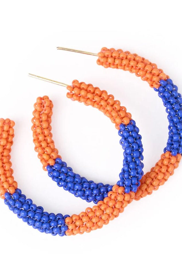 Ink + Alloy Game Day Beaded Hoops Blue Orange - Fleur-De-Lis Boutique