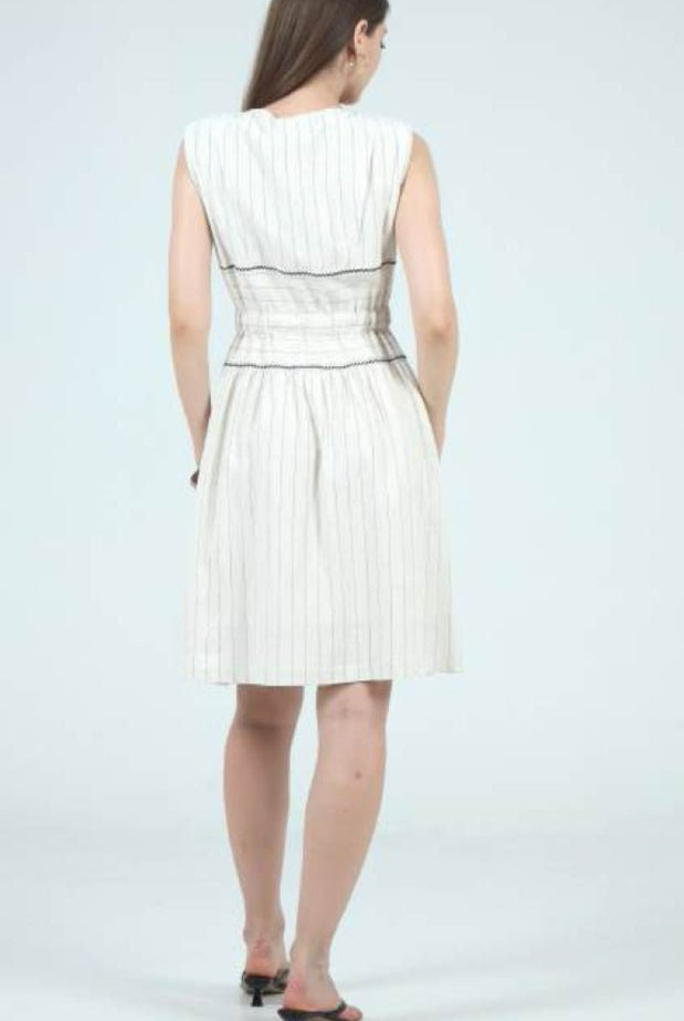 Aylaya Anna V Neck Pinstripe Mini Dress Yarn Dyed - Fleur - De - Lis Boutique