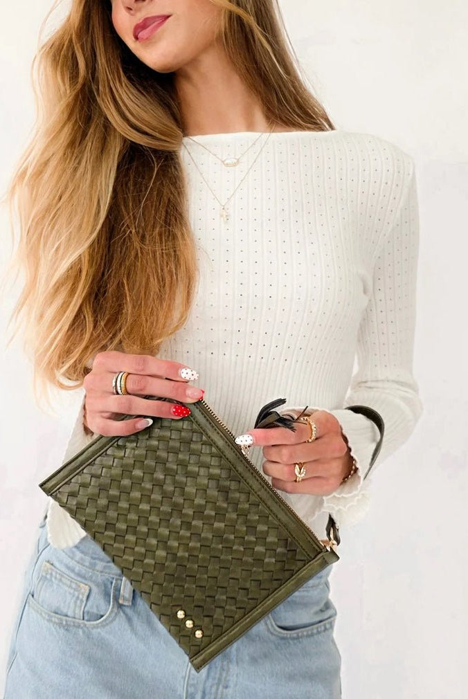 Veda Woven Crossbody and Clutch Olive - Fleur-De-Lis Boutique