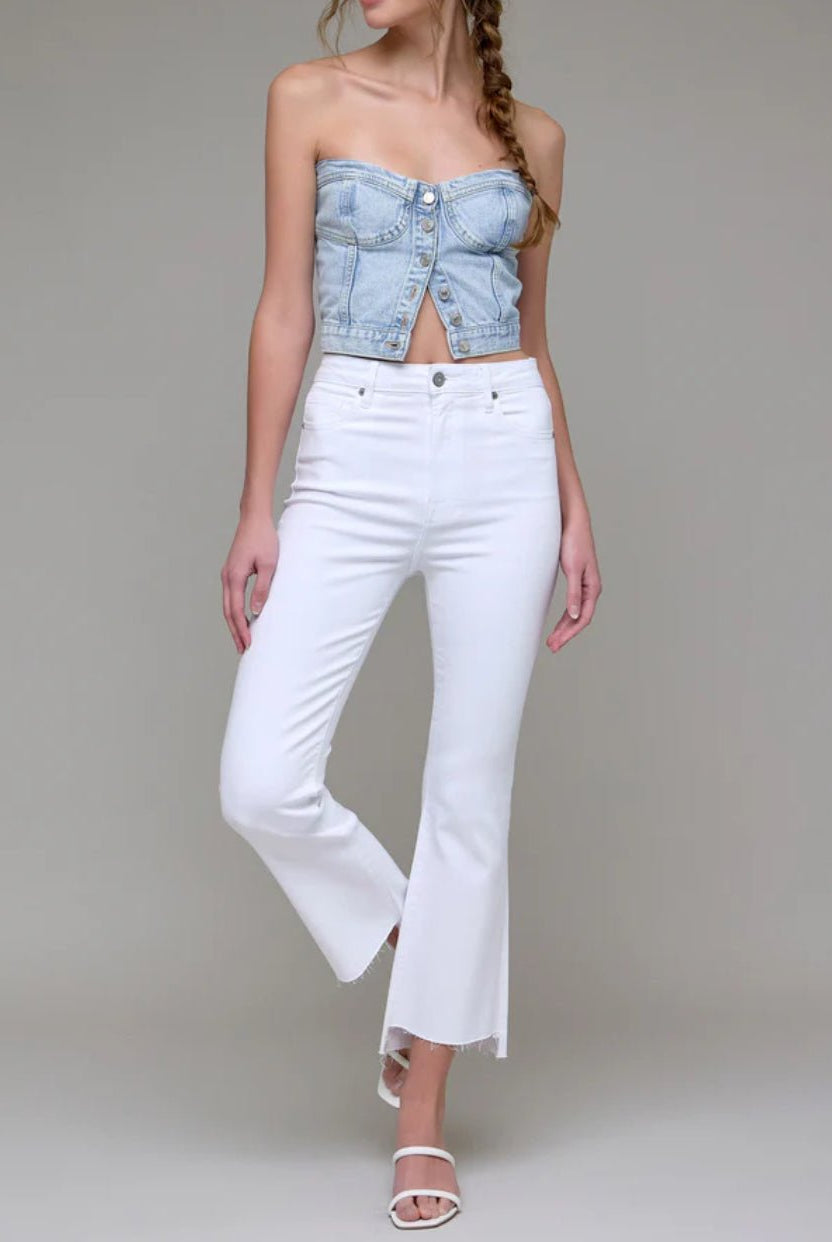 Hidden White Clean Step Hem Cropped Flare - Fleur - De - Lis Boutique