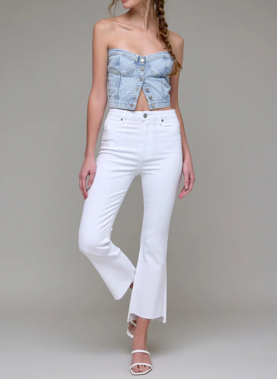 Hidden White Clean Step Hem Cropped Flare - Fleur - De - Lis Boutique